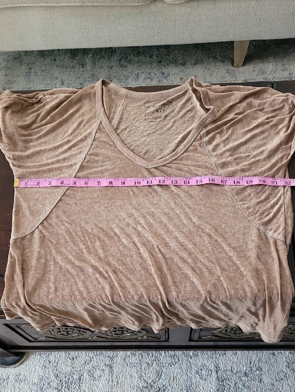We The Free Brown Taupe Short Sleeve V-Neck Top - Picture 8 of 9